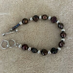 Silpada Sterling Silver 925 handmade 10mm black pearl bracelet with purple hue